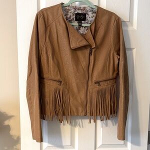 Jessica Simpson Tan Leather Fringe Jacket